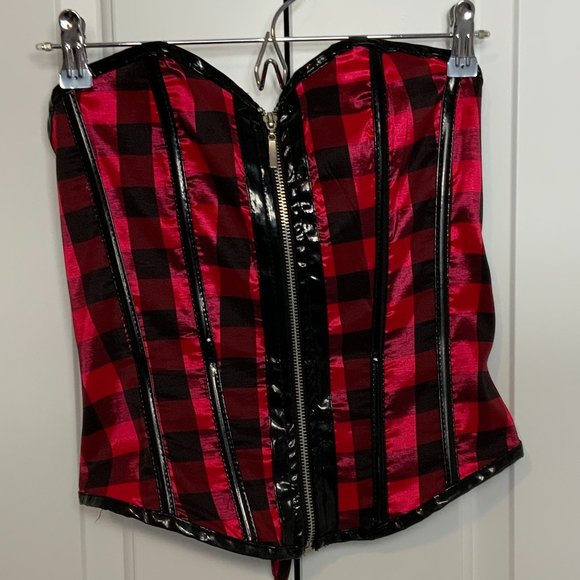 Carmin Red Checkered Corset Top - Picture 1 of 4